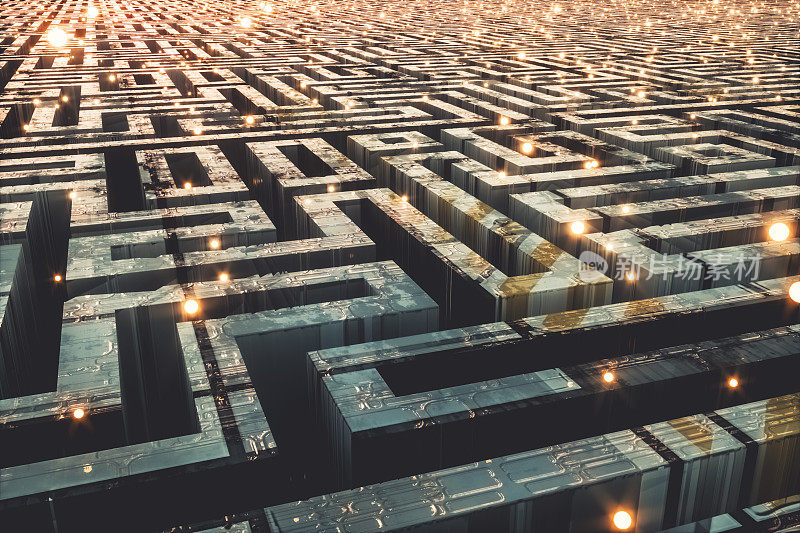Futuristic cityscape maze
